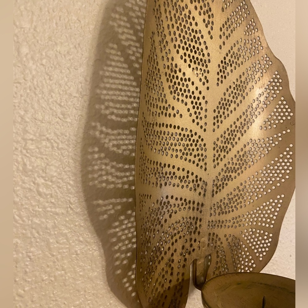 Vintage Brass wall sconce pair leaf design